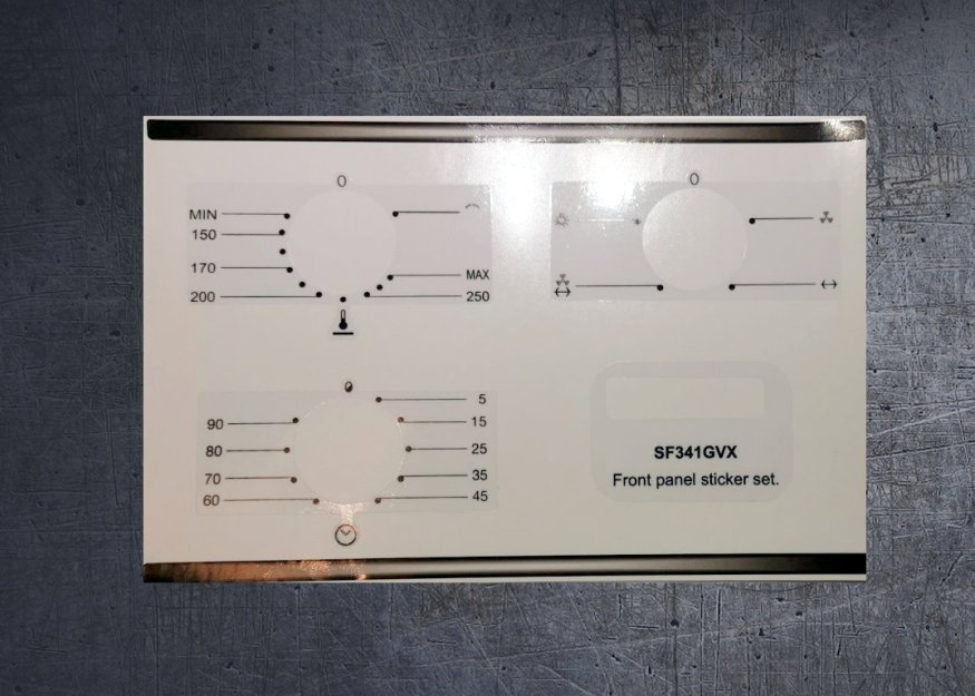 (image for) Smeg SF341GVX compatible panel fascia sticker set. - Click Image to Close